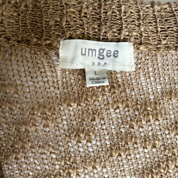 Umgee Womens L Cardigan Sweater Brown Long Sleeve Open Front Knit Layered Lace - Picture 2 of 15